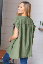Load image into Gallery viewer, Olive Cotton Banded V Neck Frayed Pocketed Top-Modish Lily, Tecumseh Michigan
