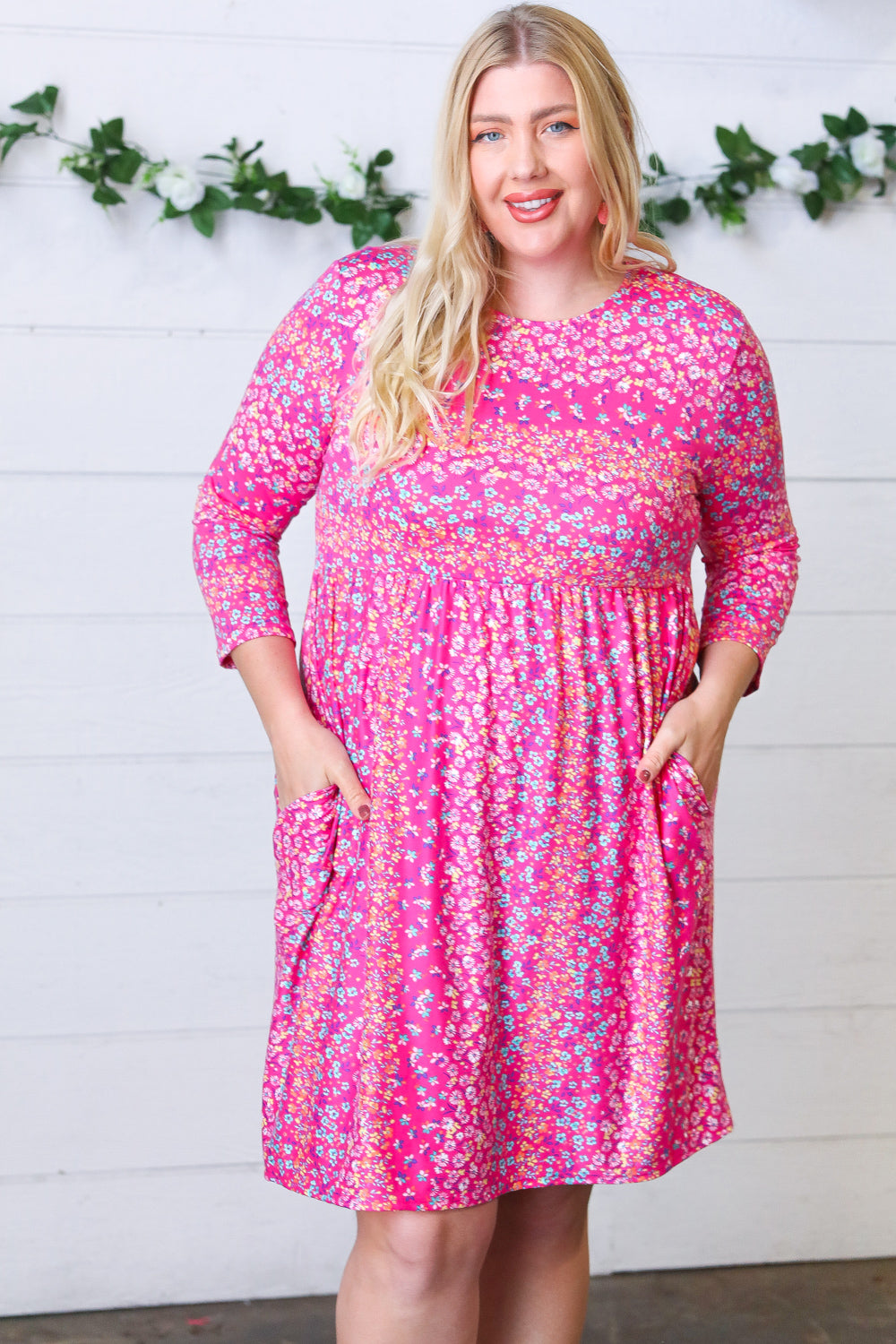 Fuchsia Fit & Flare Midi Pocketed Dress-Modish Lily, Tecumseh Michigan