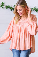 Load image into Gallery viewer, Peach Floral Swiss Dot Bubble Sleeve Top-Modish Lily, Tecumseh Michigan
