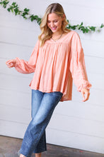Load image into Gallery viewer, Peach Floral Swiss Dot Bubble Sleeve Top-Modish Lily, Tecumseh Michigan
