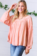 Load image into Gallery viewer, Peach Floral Swiss Dot Bubble Sleeve Top-Modish Lily, Tecumseh Michigan
