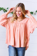 Load image into Gallery viewer, Peach Floral Swiss Dot Bubble Sleeve Top-Modish Lily, Tecumseh Michigan
