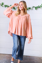 Load image into Gallery viewer, Peach Floral Swiss Dot Bubble Sleeve Top-Modish Lily, Tecumseh Michigan
