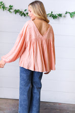 Load image into Gallery viewer, Peach Floral Swiss Dot Bubble Sleeve Top-Modish Lily, Tecumseh Michigan
