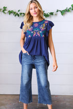 Load image into Gallery viewer, Navy Floral Embroidered Flutter Sleeve Top-Modish Lily, Tecumseh Michigan
