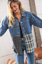 Load image into Gallery viewer, Washed Cotton Denim Plaid Color Block Jacket-Modish Lily, Tecumseh Michigan
