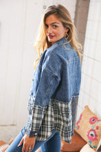 Load image into Gallery viewer, Washed Cotton Denim Plaid Color Block Jacket-Modish Lily, Tecumseh Michigan
