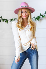Load image into Gallery viewer, Cream Rib Lace V Neck Button Detail Top-Modish Lily, Tecumseh Michigan
