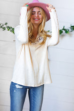 Load image into Gallery viewer, Cream Rib Lace V Neck Button Detail Top-Modish Lily, Tecumseh Michigan
