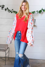 Load image into Gallery viewer, Red Chiffon Foiled Floral Thread Ruffle Sleeve Blouse-Modish Lily, Tecumseh Michigan
