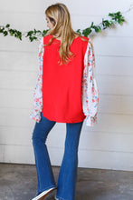Load image into Gallery viewer, Red Chiffon Foiled Floral Thread Ruffle Sleeve Blouse-Modish Lily, Tecumseh Michigan

