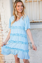 Load image into Gallery viewer, Sky Blue V Neck Flutter Sleeve Frill Ruffle Lined Dress-Modish Lily, Tecumseh Michigan
