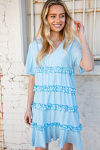 Load image into Gallery viewer, Sky Blue V Neck Flutter Sleeve Frill Ruffle Lined Dress-Modish Lily, Tecumseh Michigan
