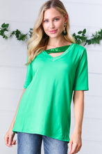 Load image into Gallery viewer, Saint Patty Green Asymmetrical Sequin Banded V Neck Top-Modish Lily, Tecumseh Michigan
