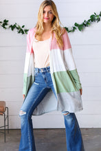 Load image into Gallery viewer, Sage Wide Stripe Terry Color Block Open Cardigan-Modish Lily, Tecumseh Michigan
