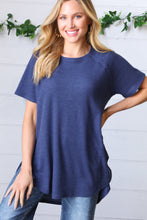 Load image into Gallery viewer, Navy Mélange Baby Waffle Hi-Low Slit Top-Modish Lily, Tecumseh Michigan

