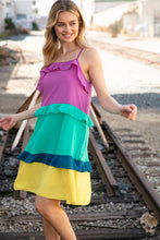 Load image into Gallery viewer, Fuchsia Shoulder Strap Color Block Tiered Ruffle Dress-Modish Lily, Tecumseh Michigan
