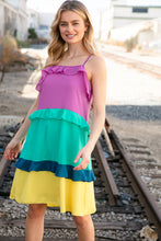 Load image into Gallery viewer, Fuchsia Shoulder Strap Color Block Tiered Ruffle Dress-Modish Lily, Tecumseh Michigan
