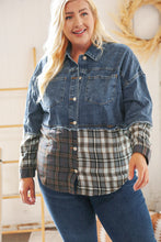 Load image into Gallery viewer, Washed Cotton Denim Plaid Color Block Jacket-Modish Lily, Tecumseh Michigan
