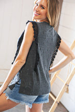 Load image into Gallery viewer, Charcoal Distressed Sleeveless Crochet Lace Top-Modish Lily, Tecumseh Michigan
