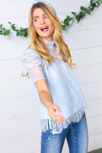 Load image into Gallery viewer, Light Blue Lace Mock Neck Keyhole Lined Top-Modish Lily, Tecumseh Michigan
