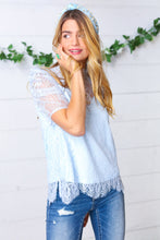 Load image into Gallery viewer, Light Blue Lace Mock Neck Keyhole Lined Top-Modish Lily, Tecumseh Michigan
