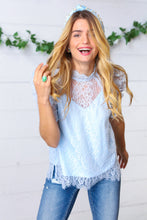 Load image into Gallery viewer, Light Blue Lace Mock Neck Keyhole Lined Top-Modish Lily, Tecumseh Michigan
