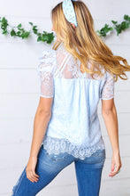 Load image into Gallery viewer, Light Blue Lace Mock Neck Keyhole Lined Top-Modish Lily, Tecumseh Michigan
