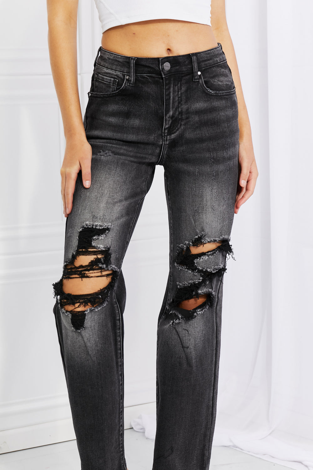 RISEN Lois Distressed Loose Fit Jeans-Modish Lily, Tecumseh Michigan