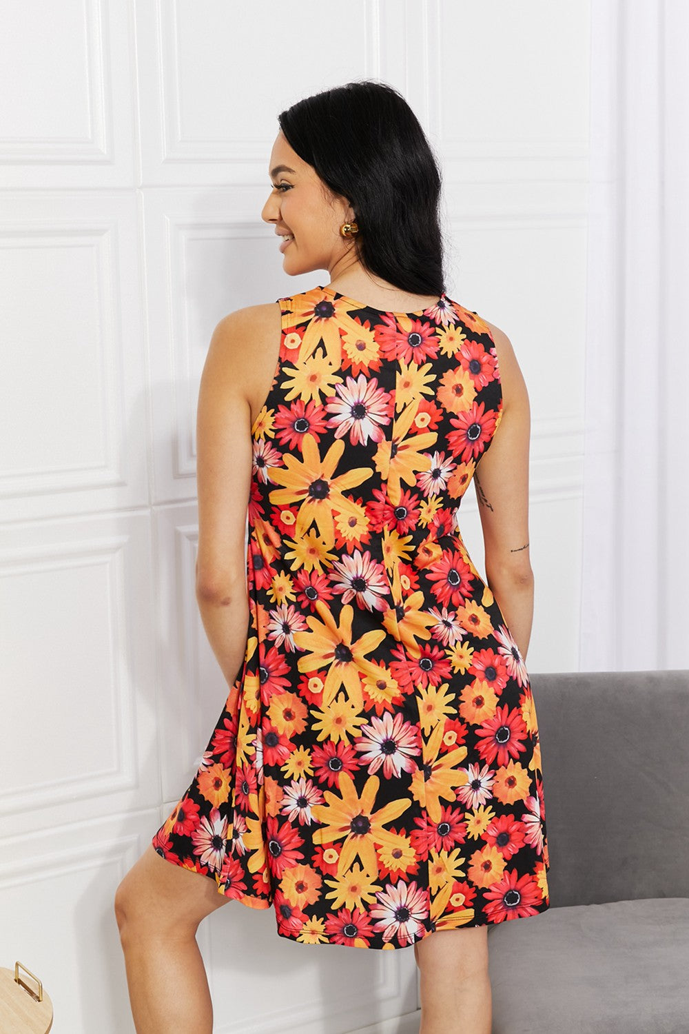 Floral Sleeveless Dress with Pockets-Modish Lily, Tecumseh Michigan