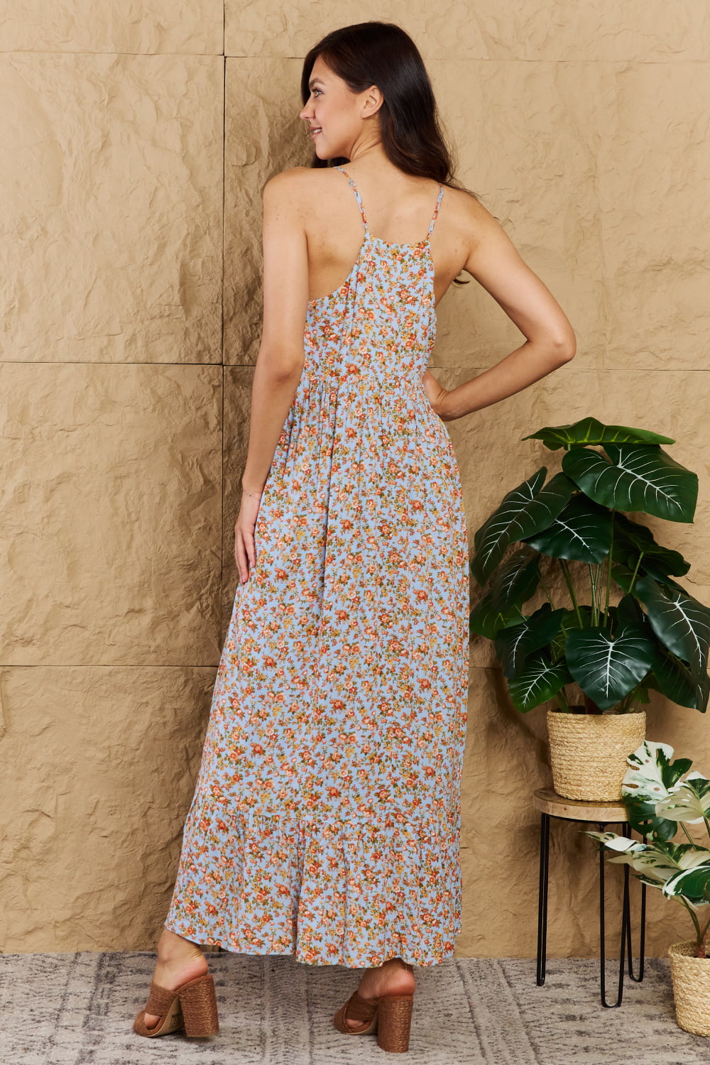 Take Your Chances Full Size Floral Halter Neck Maxi Dress-Modish Lily, Tecumseh Michigan