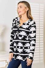 Load image into Gallery viewer, Black Geometric Notched Neck Long Sleeve Top-Modish Lily, Tecumseh Michigan
