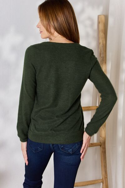 Olive Colorblock V-Neck Blouse-Modish Lily, Tecumseh Michigan