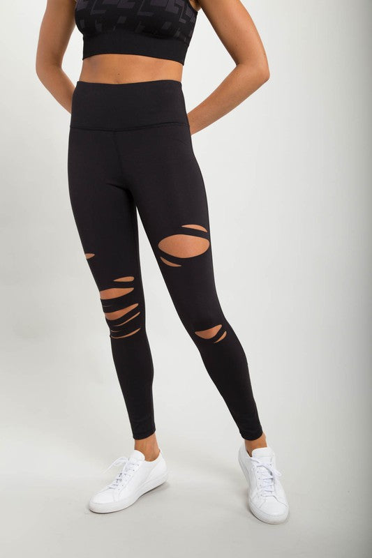 Mono B Red Laser-Cut Highwaist Leggings-Leggings & Sports Bras-Modish Lily, Tecumseh Michigan