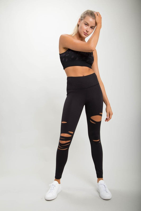 Mono B Red Laser-Cut Highwaist Leggings-Leggings & Sports Bras-Modish Lily, Tecumseh Michigan