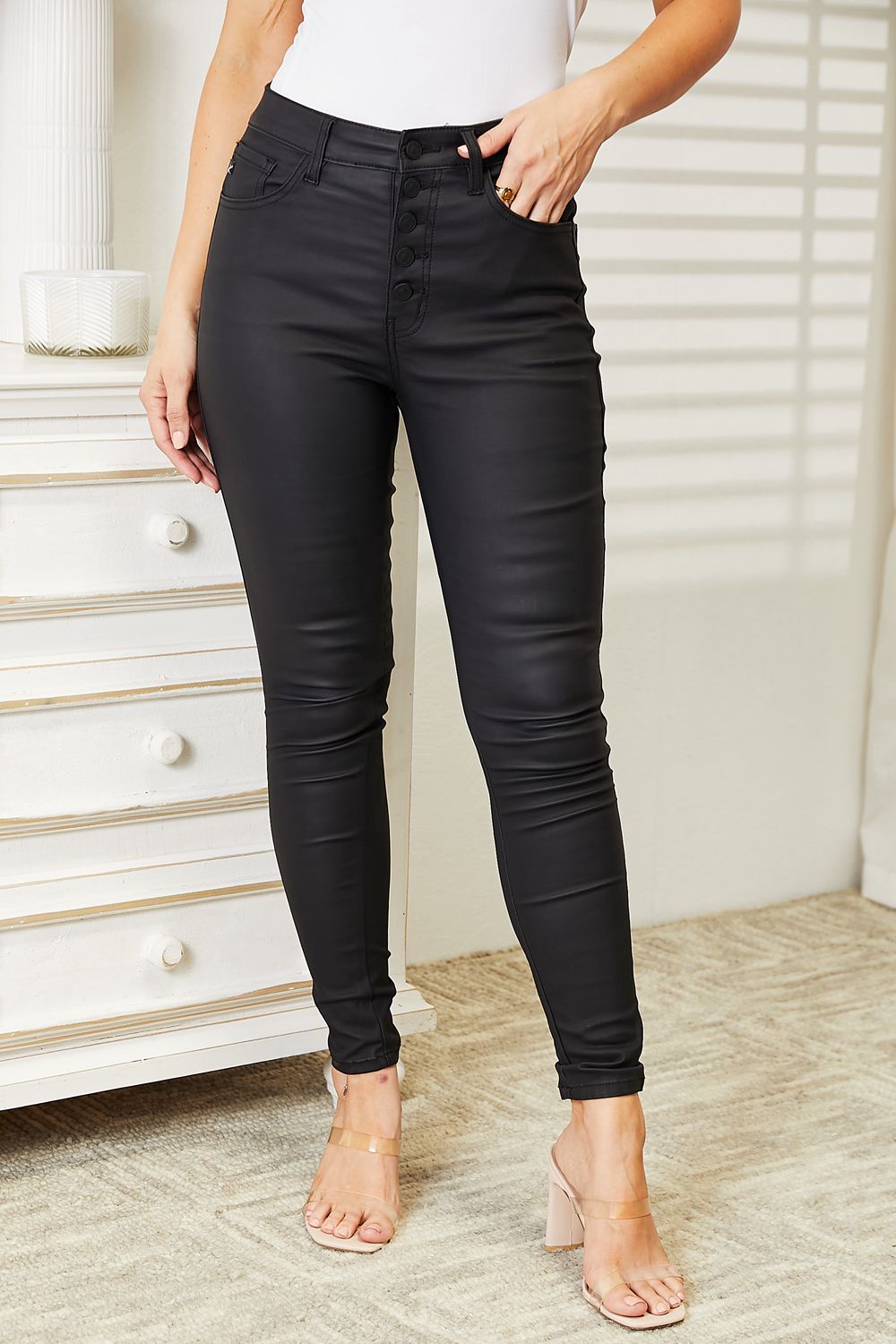 Kancan Full Size High Rise Black Coated Ankle Skinny Jeans-Modish Lily, Tecumseh Michigan
