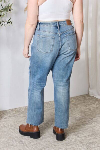 Judy Blue Full Size Distressed Raw Hem Straight Jeans-Modish Lily, Tecumseh Michigan
