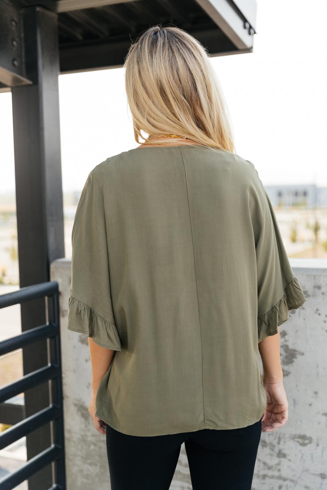 Florence V Neck Statement Top in Olive-Womens-Modish Lily, Tecumseh Michigan