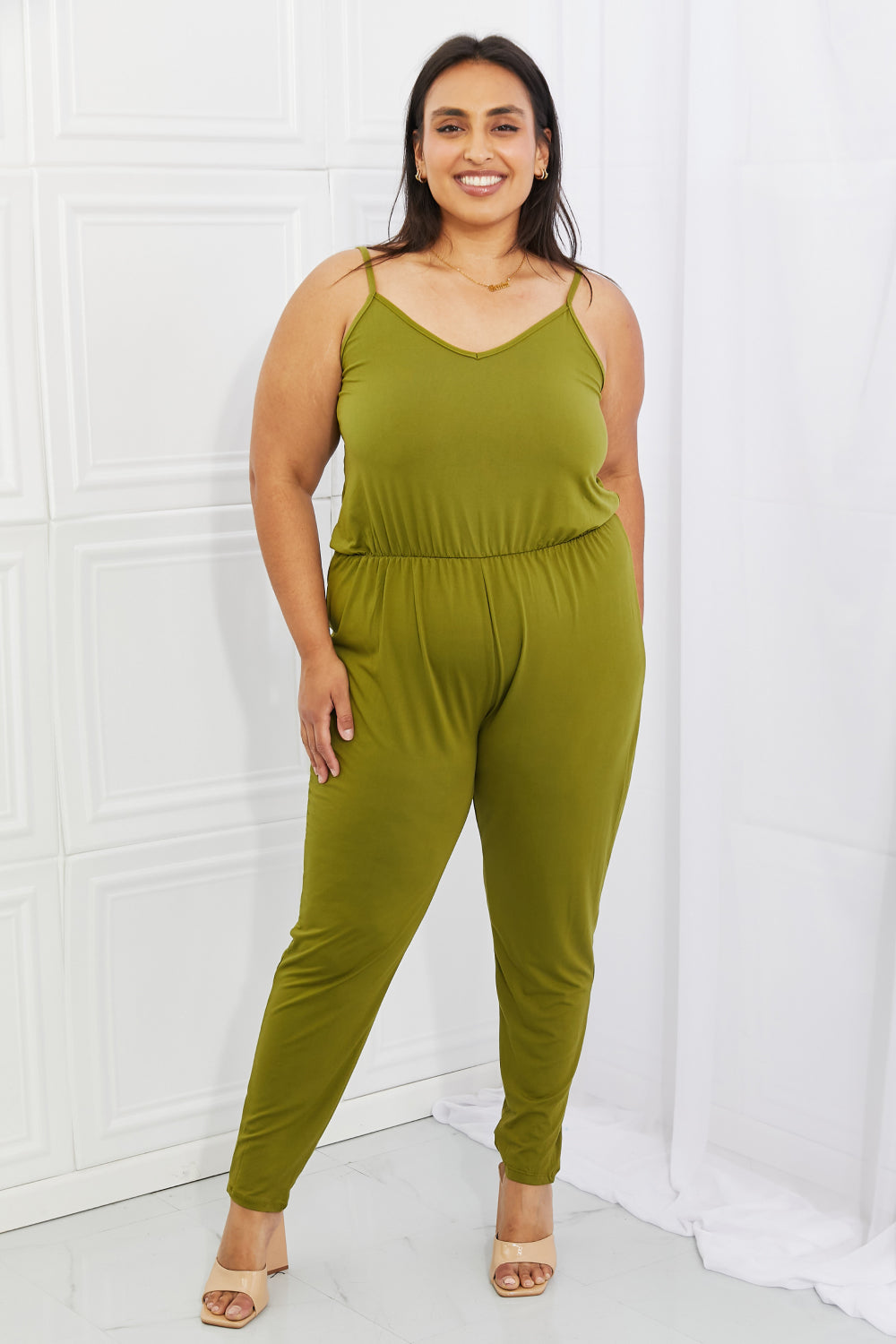 Comfy Casual Solid Elastic Waistband Jumpsuit in Chartreuse-Modish Lily, Tecumseh Michigan