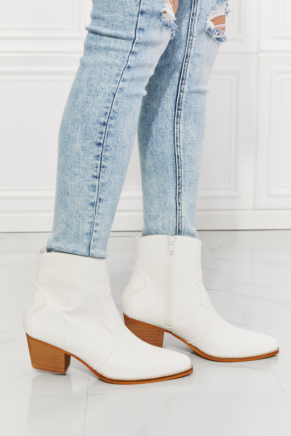 MMShoes Watertower Town Faux Leather Western Ankle Boots in White-Modish Lily, Tecumseh Michigan