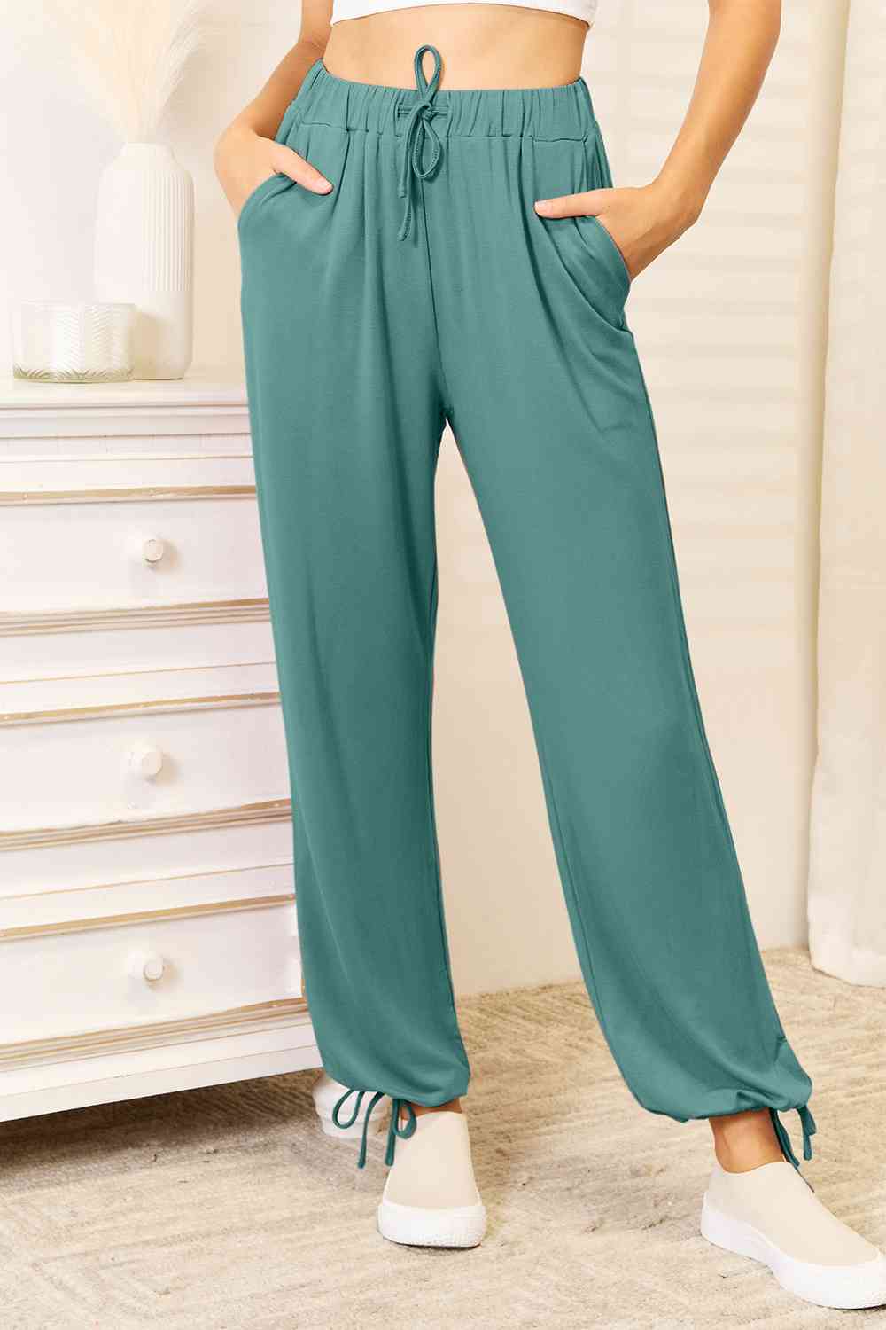 Soft Rayon Drawstring Waist Pants with Pockets-Modish Lily, Tecumseh Michigan