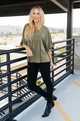 Florence V Neck Statement Top in Olive-Womens-Modish Lily, Tecumseh Michigan