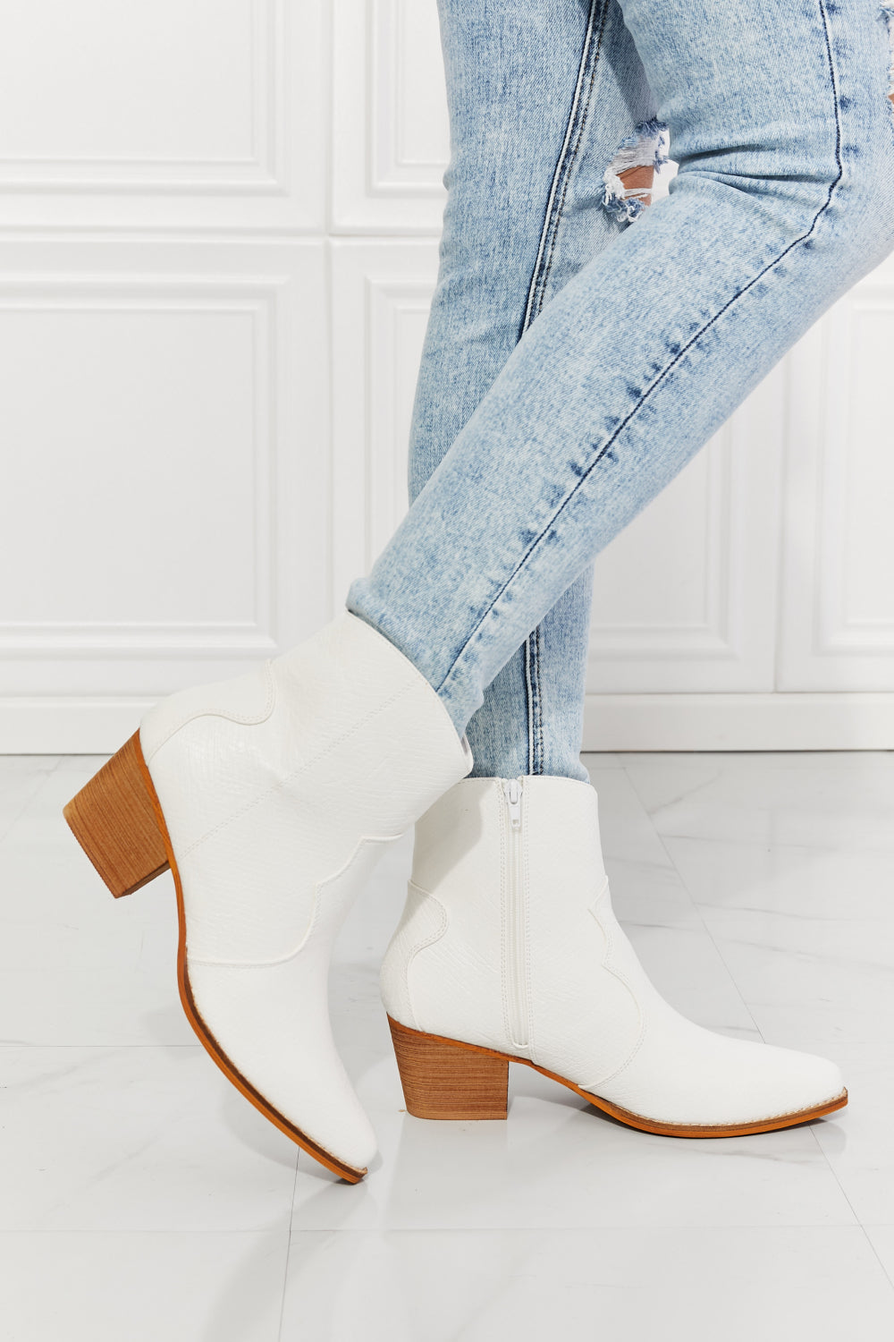 MMShoes Watertower Town Faux Leather Western Ankle Boots in White-Modish Lily, Tecumseh Michigan