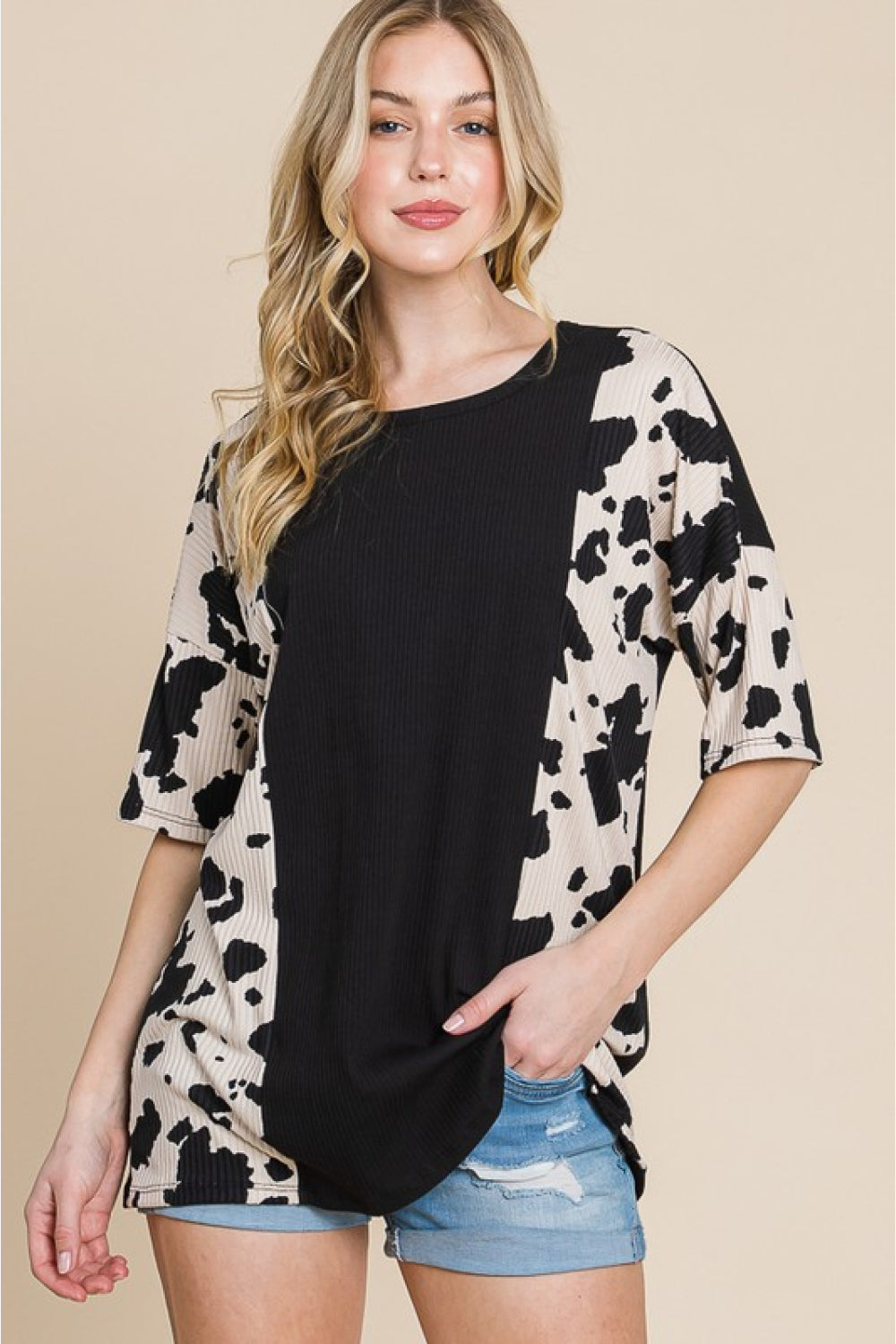 Rodeo Love Ribbed Animal Contrast Tee-Modish Lily, Tecumseh Michigan