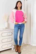 Load image into Gallery viewer, Pink Color Block Dropped Shoulder Sweatshirt-Modish Lily, Tecumseh Michigan
