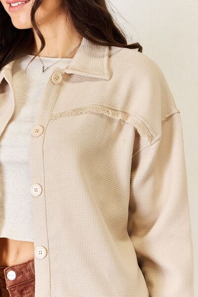 Beige Texture Button Down Fray Detail Shacket-Modish Lily, Tecumseh Michigan