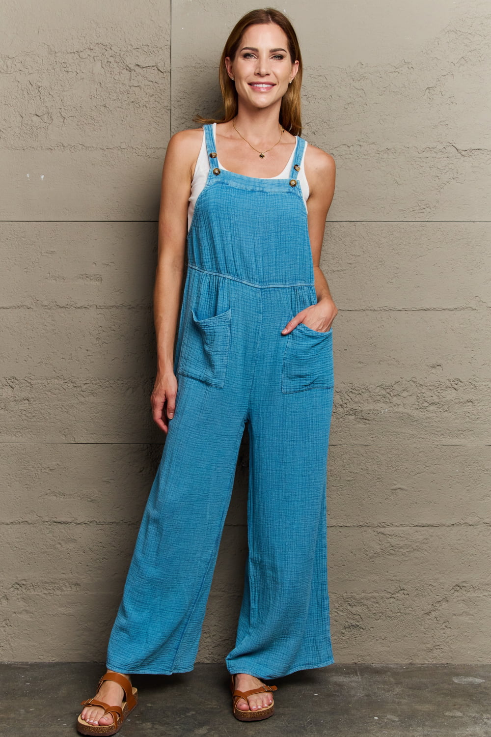 Playful Mineral Wash Gauze Overalls-Modish Lily, Tecumseh Michigan