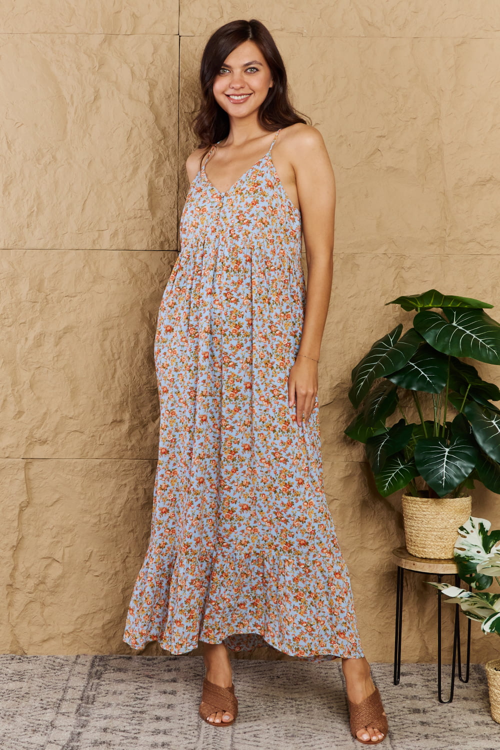 Take Your Chances Full Size Floral Halter Neck Maxi Dress-Modish Lily, Tecumseh Michigan