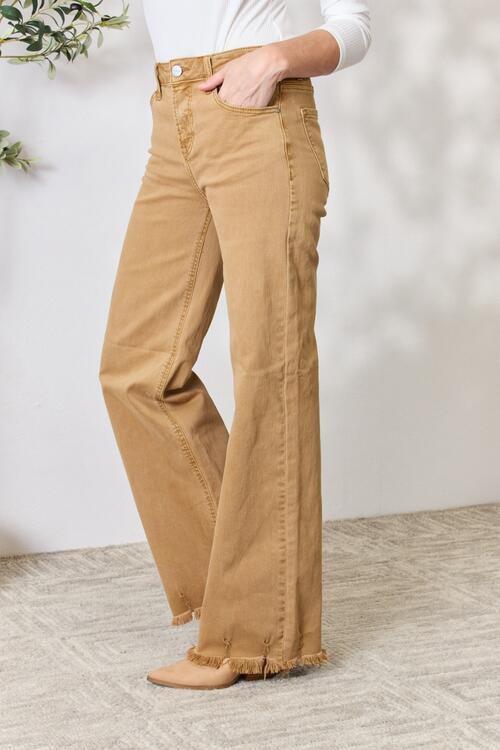 RISEN Full Size Fringe Hem Wide Leg Jeans-Modish Lily, Tecumseh Michigan