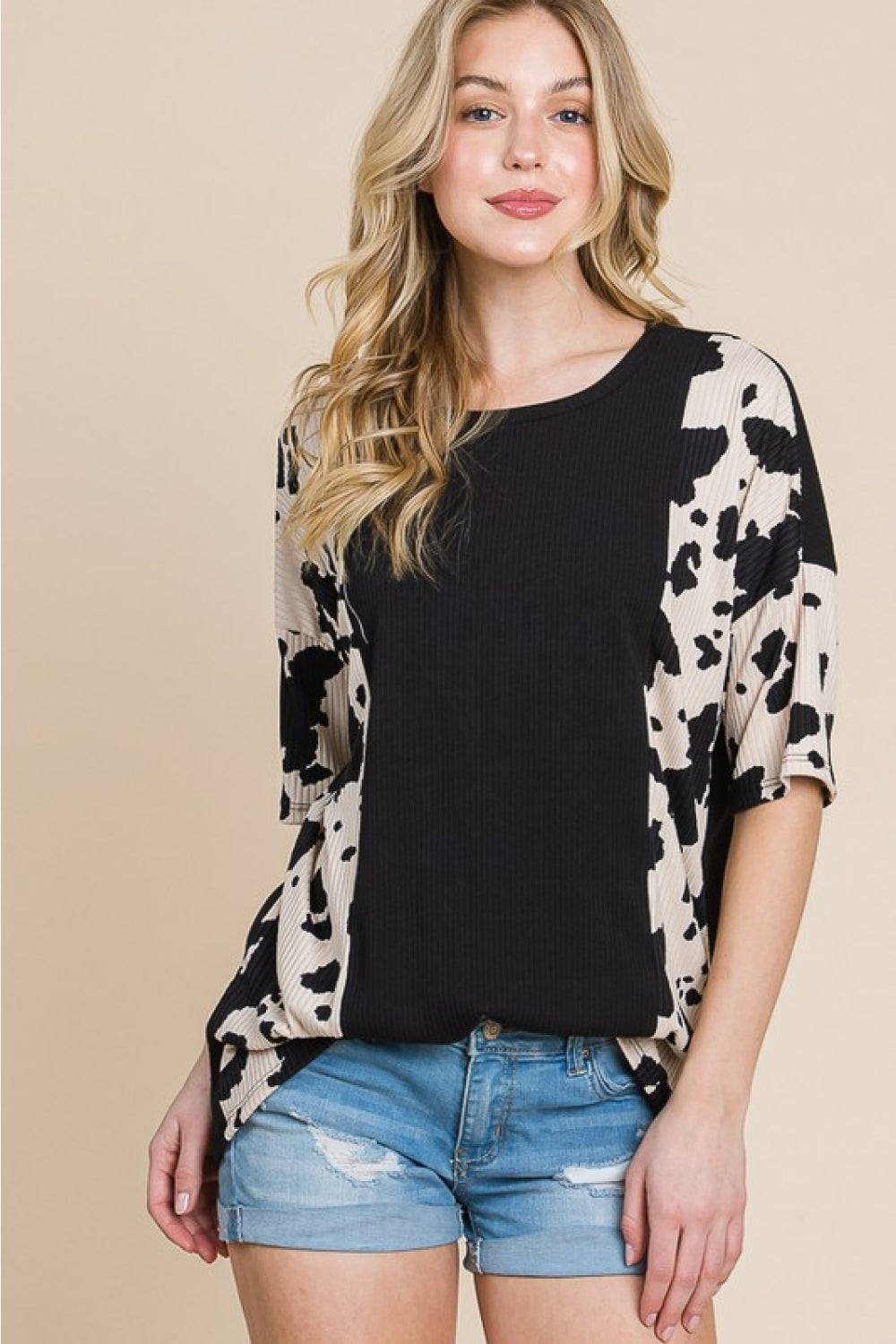 Rodeo Love Ribbed Animal Contrast Tee-Modish Lily, Tecumseh Michigan